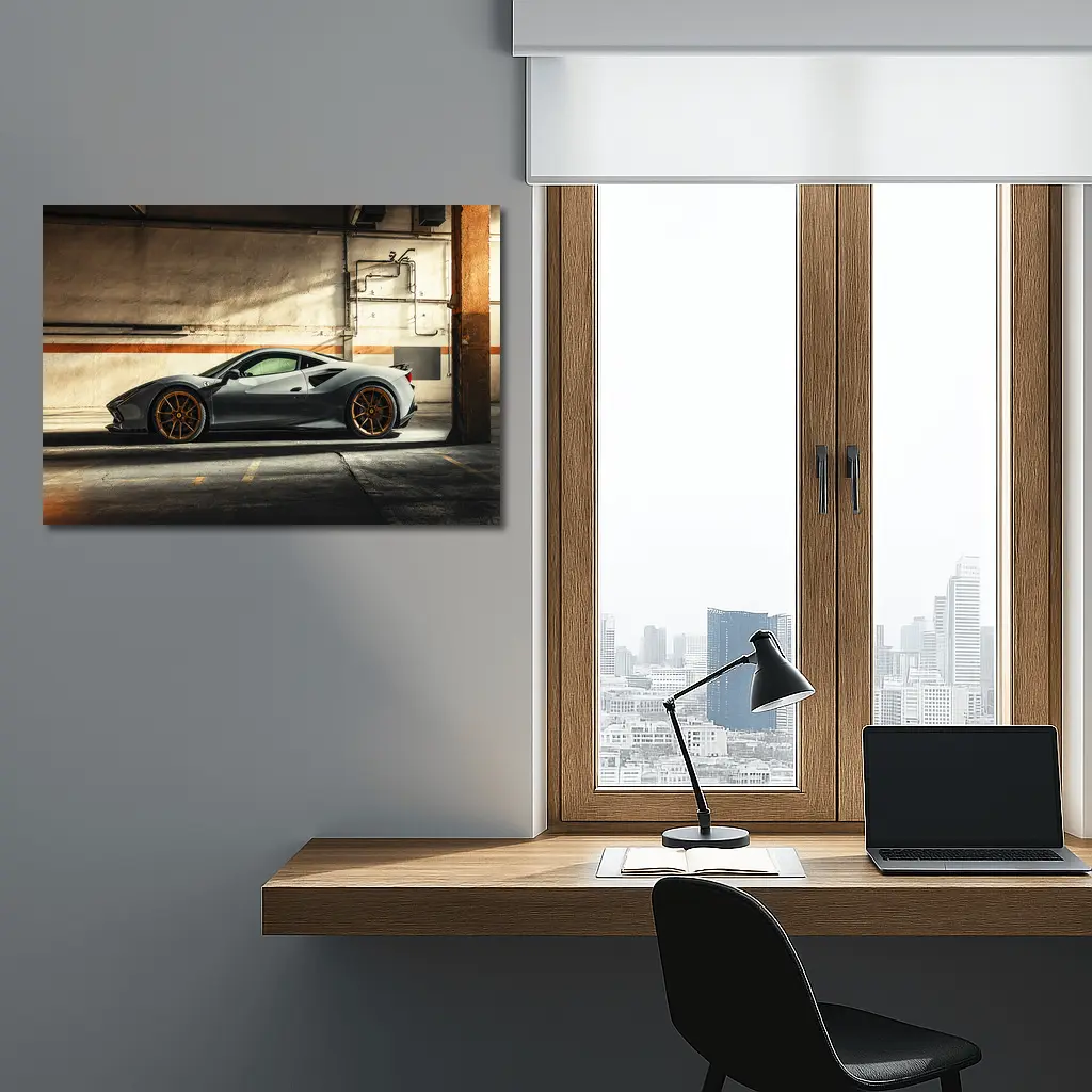 Ferrari 488 GTB Gray Garage Side Profile – Wall Art