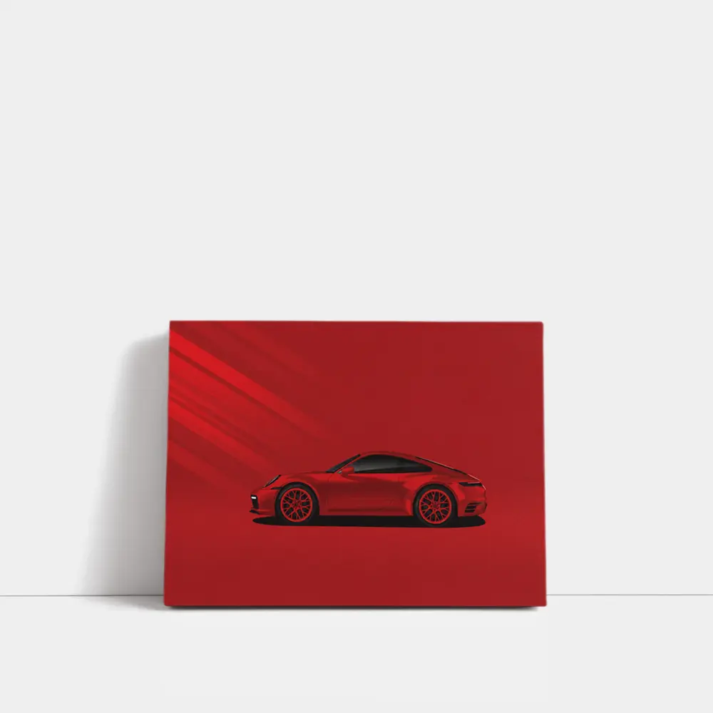 Red Porsche 911 Minimal Bold Red Background – Wall Art