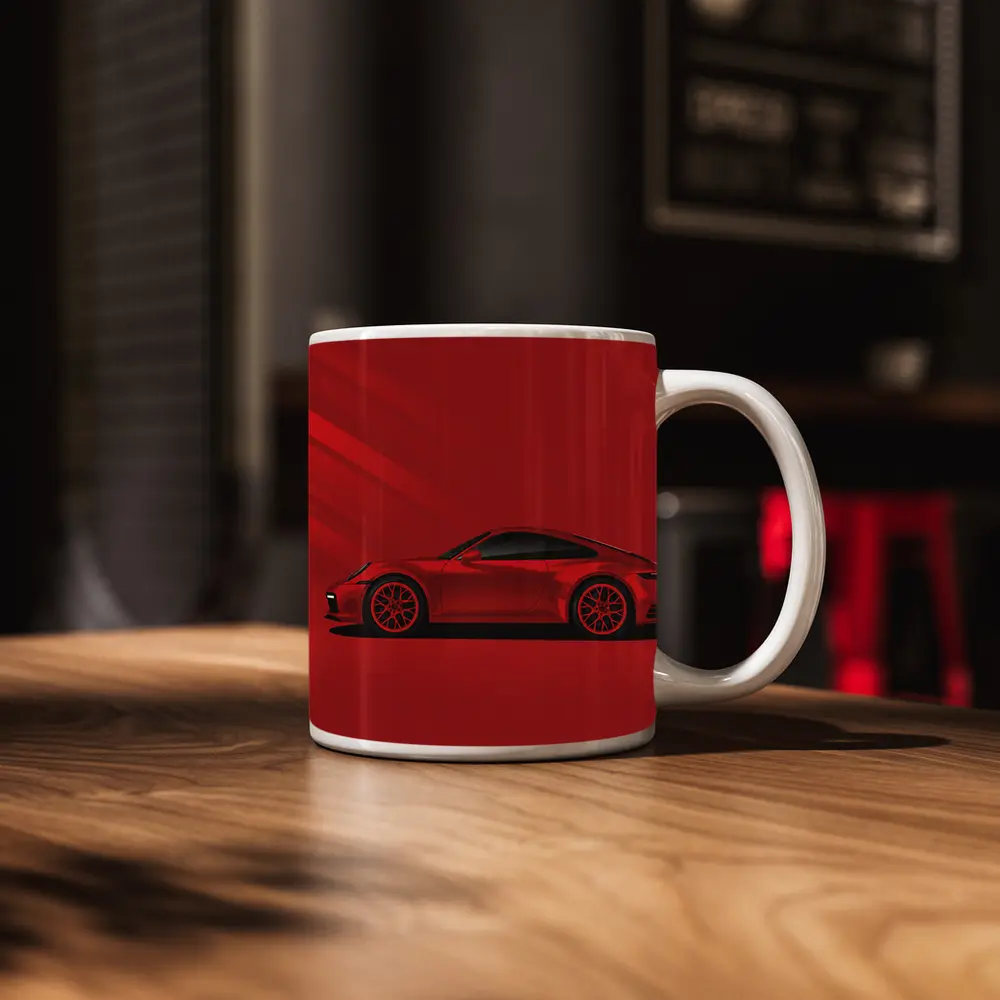 Red Porsche 911 Minimal Bold Red Background – Mugs