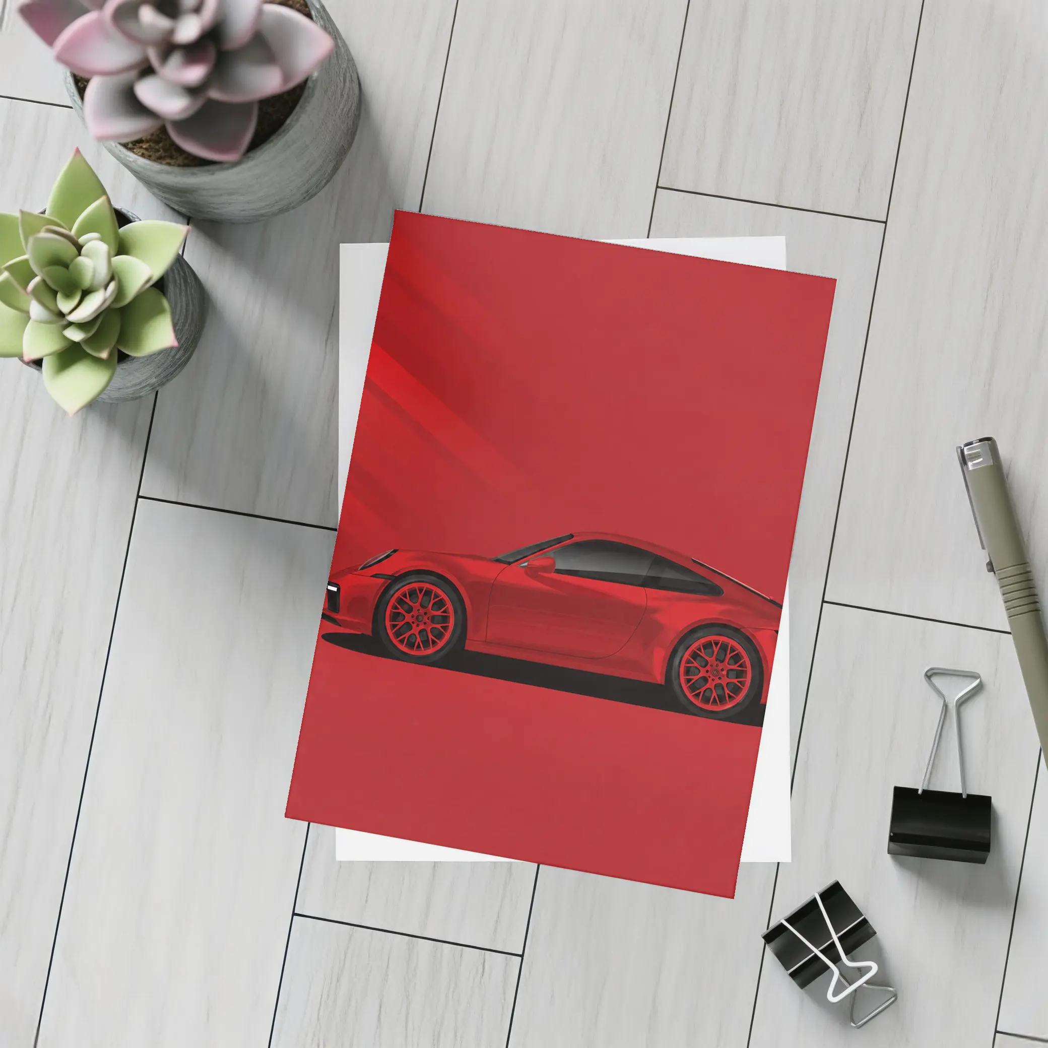 Red Porsche 911 Minimal Bold Red Background – Postcards
