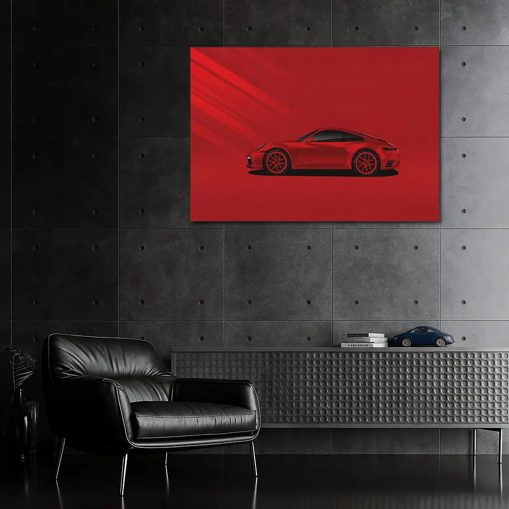 Red Porsche 911 Minimal Bold Red Background – Wall Art