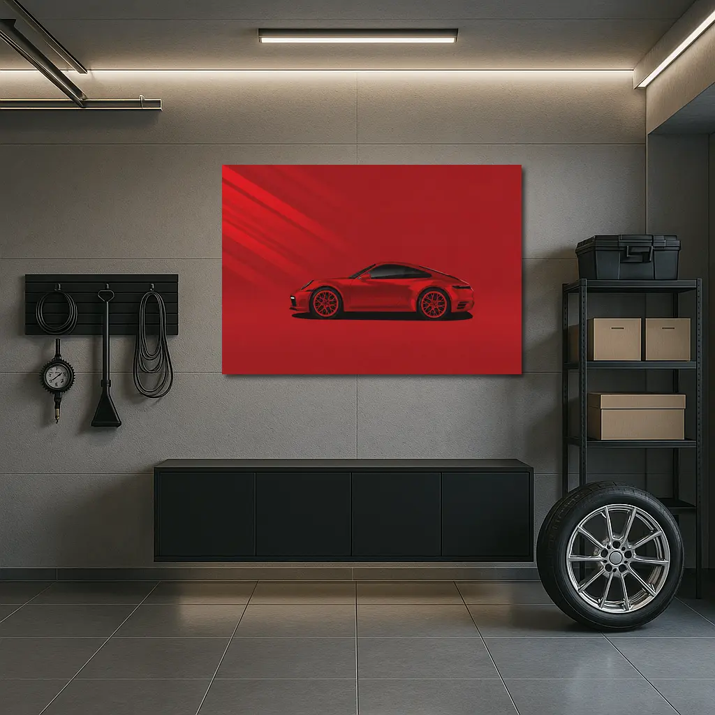 Red Porsche 911 Minimal Bold Red Background – Wall Art