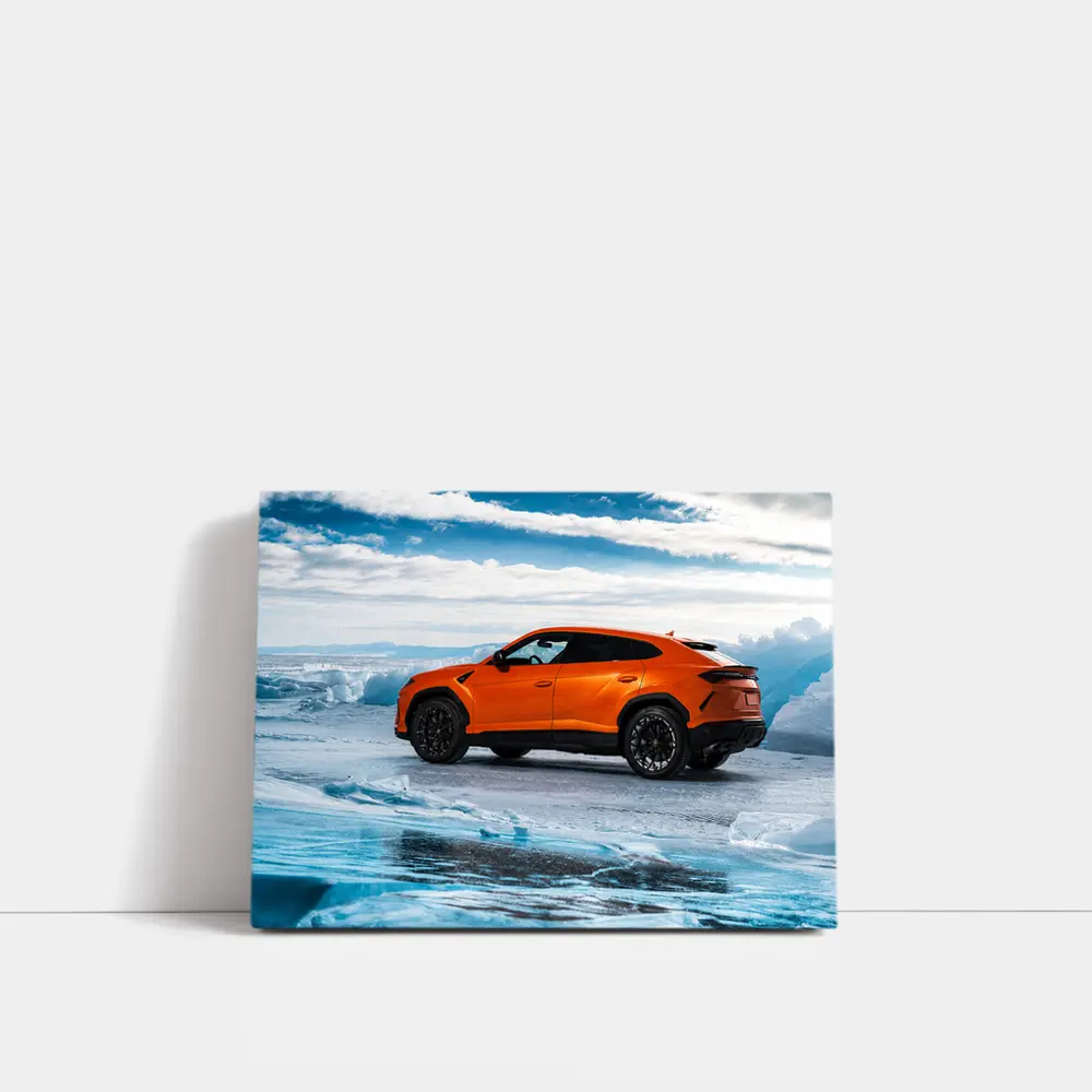 Lamborghini Urus Orange on Frozen Ice – Wall Art