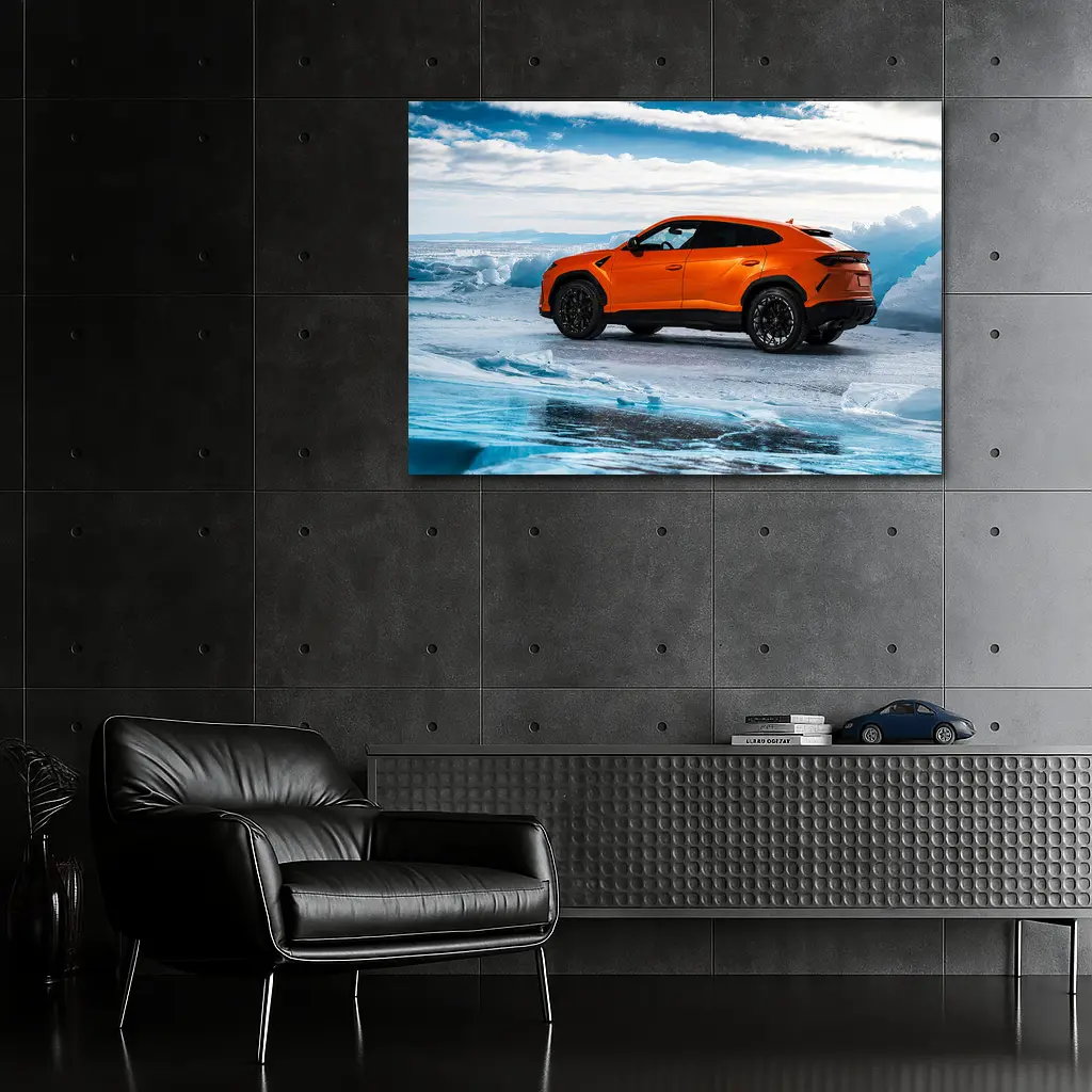 Lamborghini Urus Orange on Frozen Ice – Wall Art