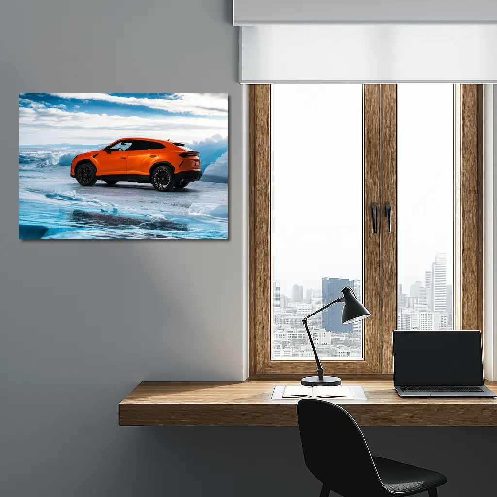 Lamborghini Urus Orange on Frozen Ice – Wall Art