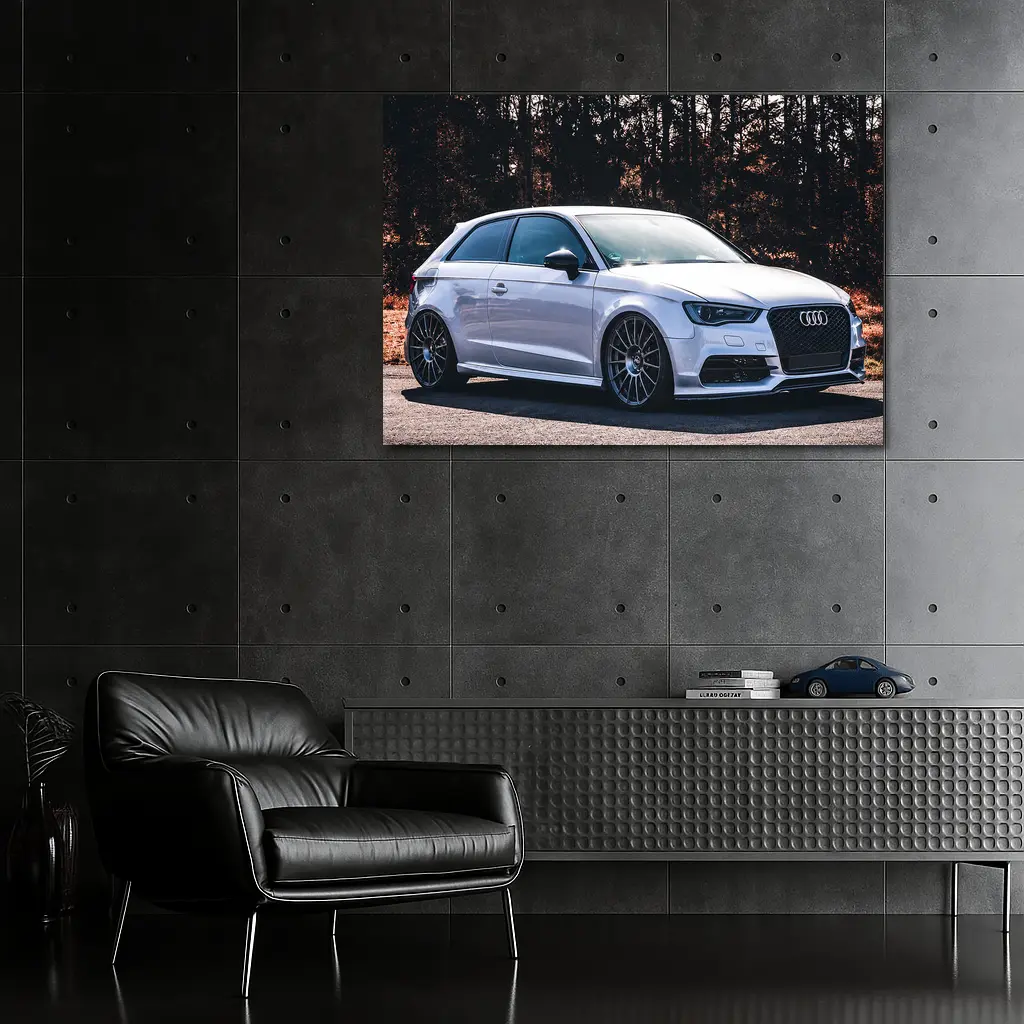 Audi A3 White Hatchback Forest Background – Wall Art