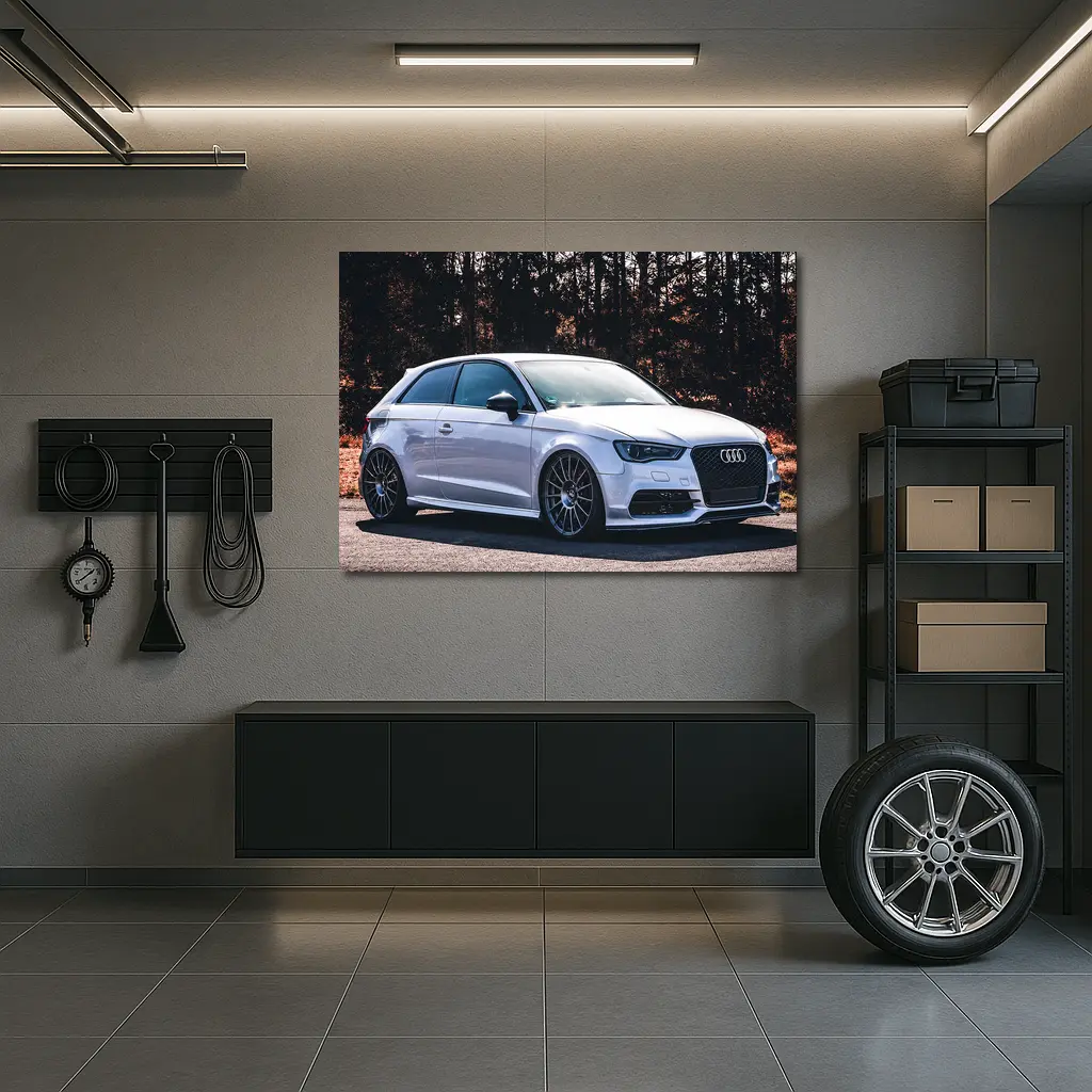 Audi A3 White Hatchback Forest Background – Wall Art