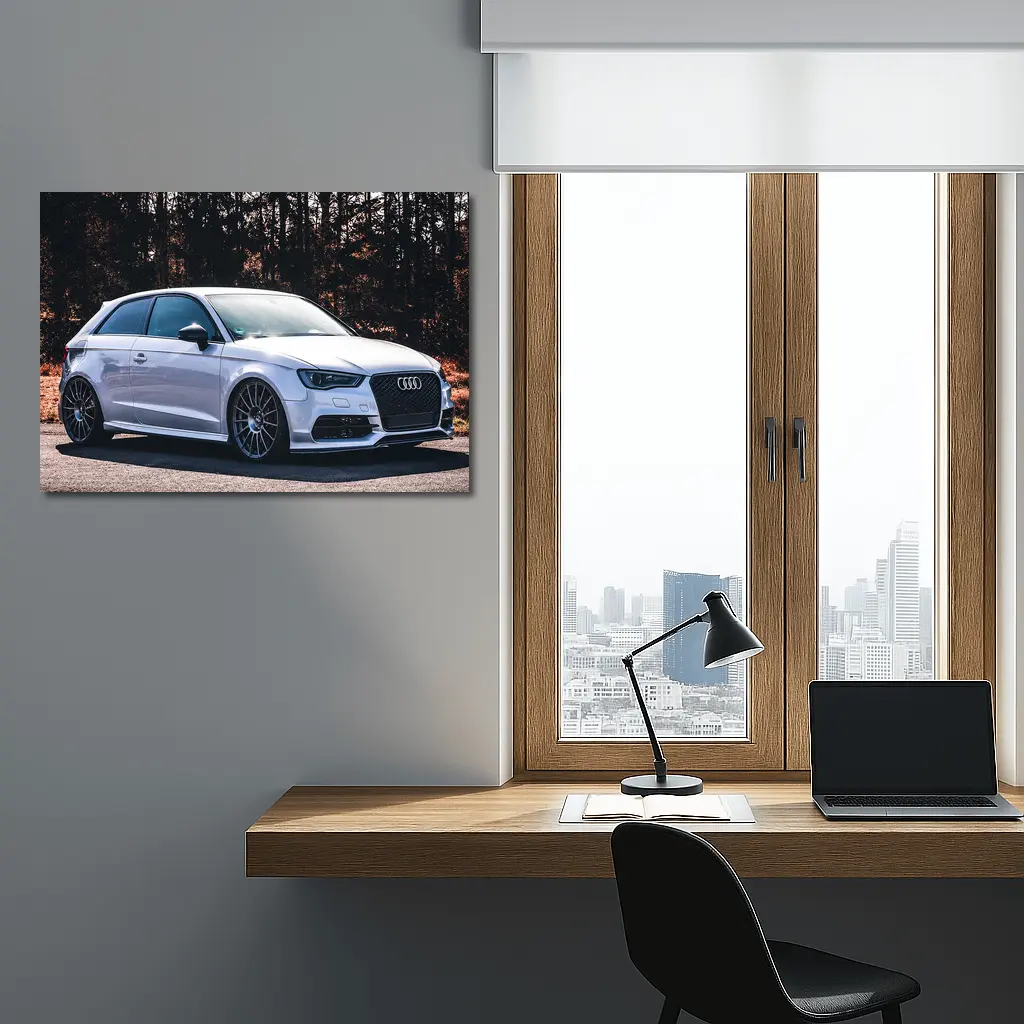 Audi A3 White Hatchback Forest Background – Wall Art