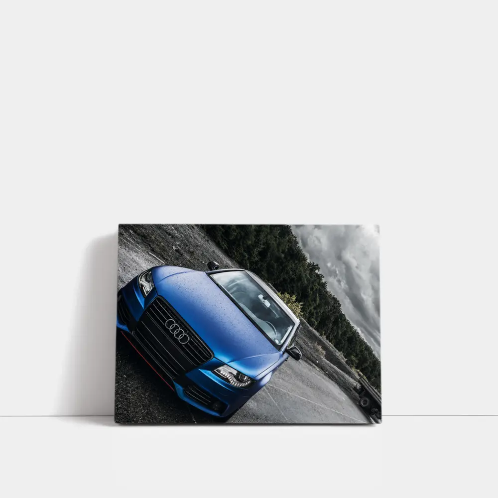 Audi A4 Matte Blue Wet Parking Lot – Wall Art