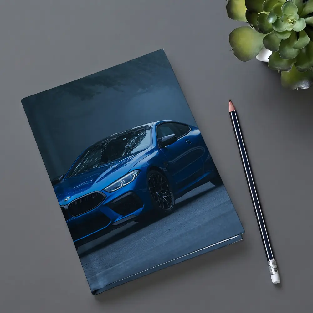 BMW M8 Blue Coupe Foggy Forest Road – Notebooks