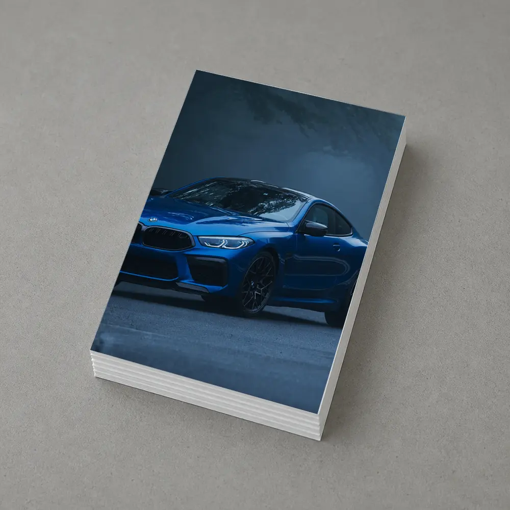BMW M8 Blue Coupe Foggy Forest Road – Postcards