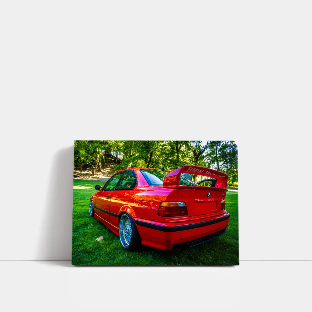 Red BMW M3 E36 Parked on Grass – Wall Art