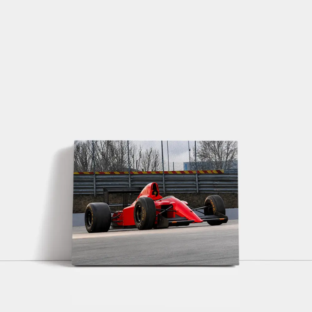 Red Formula One Car On Racing Circuit – Wall Art