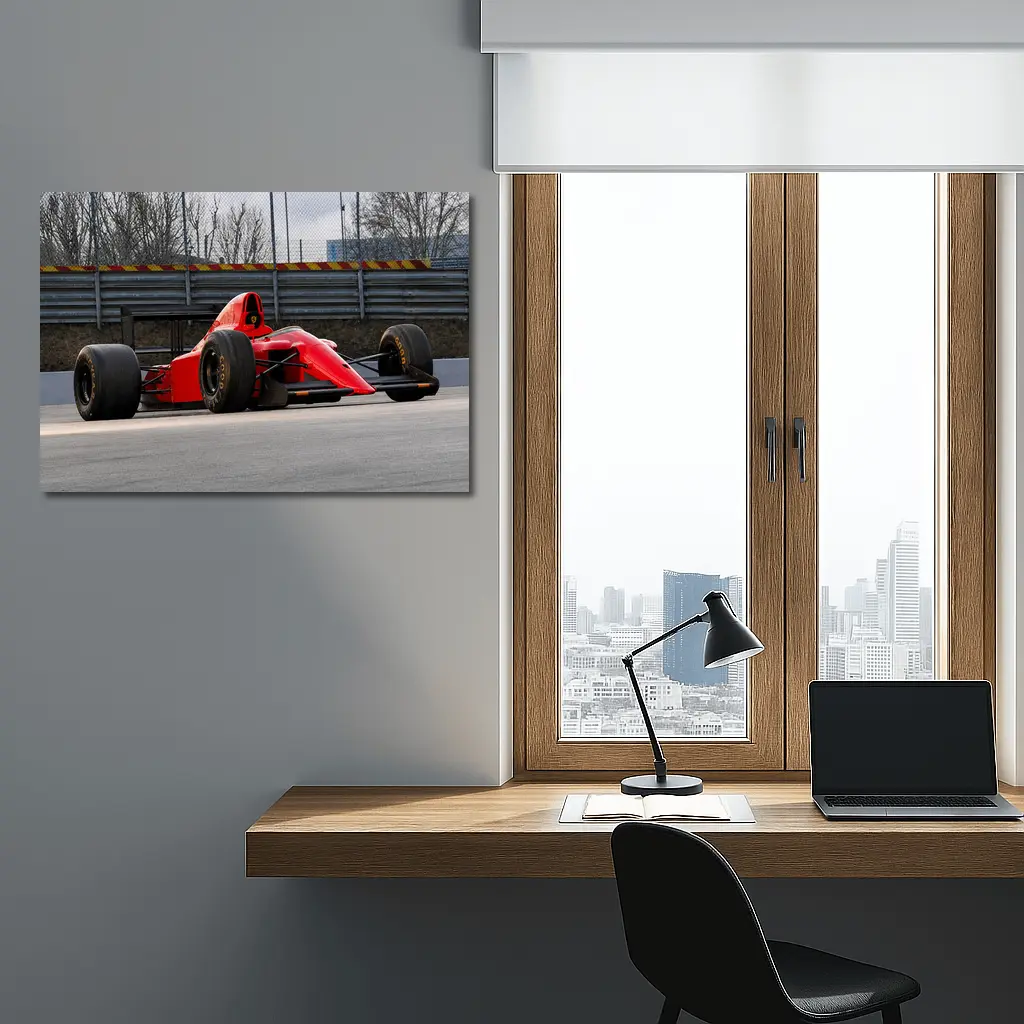 Red Formula One Car On Racing Circuit – Wall Art