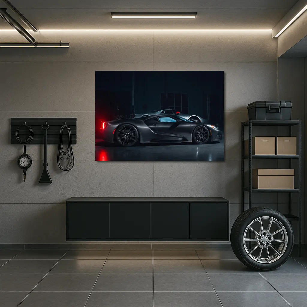 Ford GT Supercar Dark Garage Side Profile – Wall Art