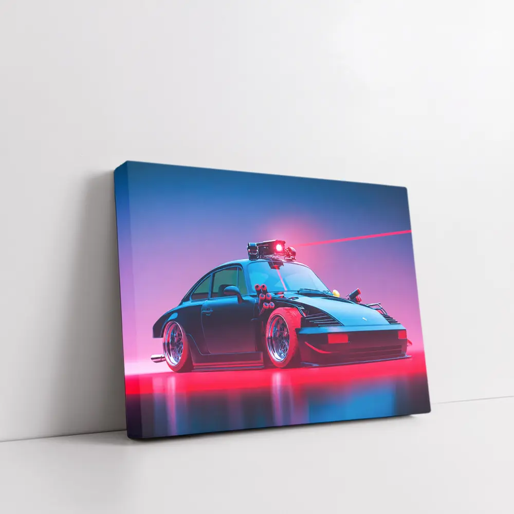 Porsche 911 Black Neon Cyberpunk Laser Art – Wall Art