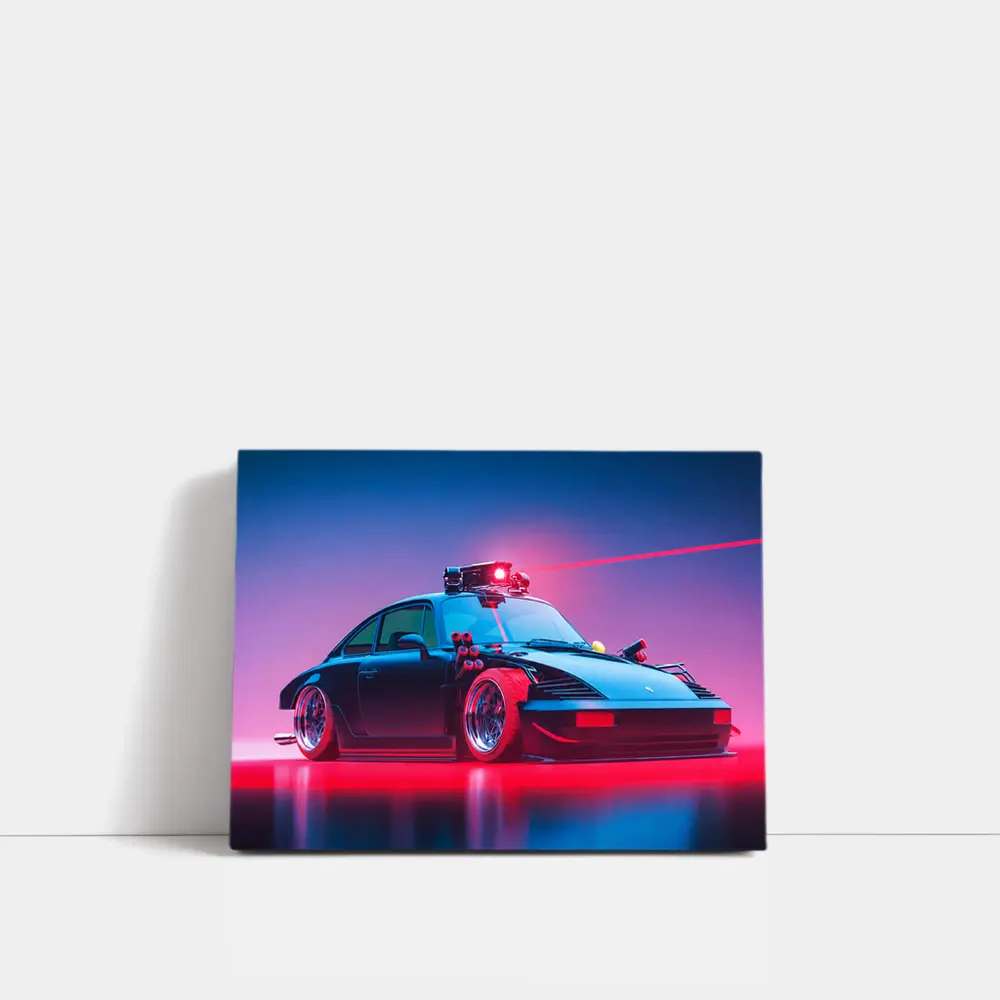 Porsche 911 Black Neon Cyberpunk Laser Art – Wall Art