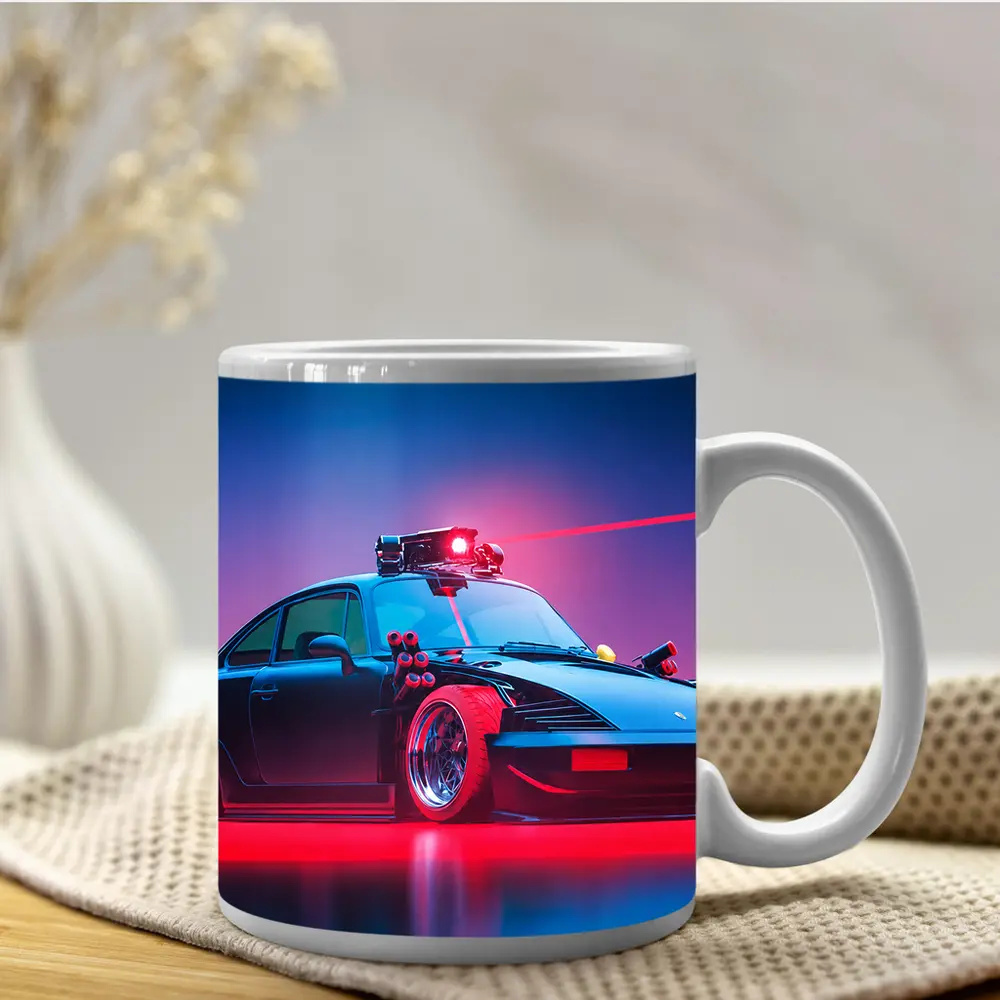 Porsche 911 Black Neon Cyberpunk Laser Art – Mugs