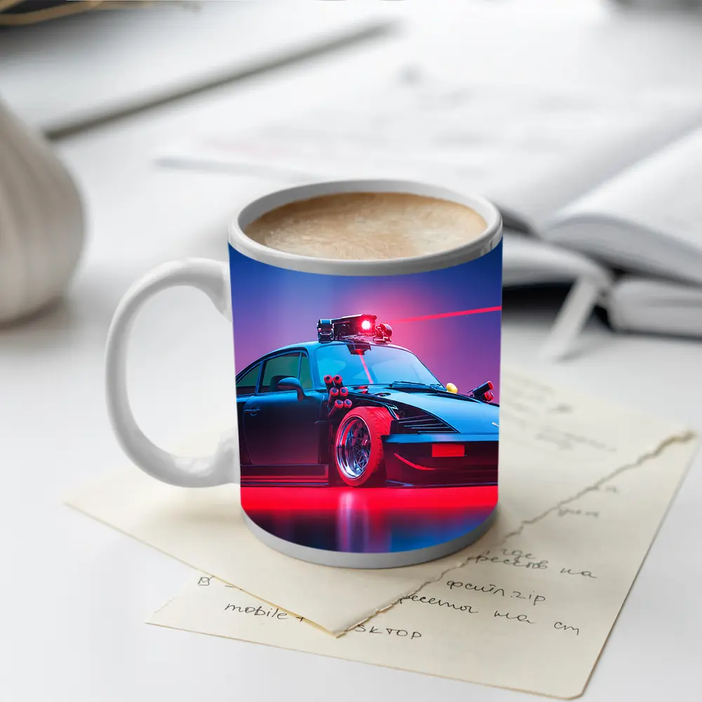 Porsche 911 Black Neon Cyberpunk Laser Art – Mugs