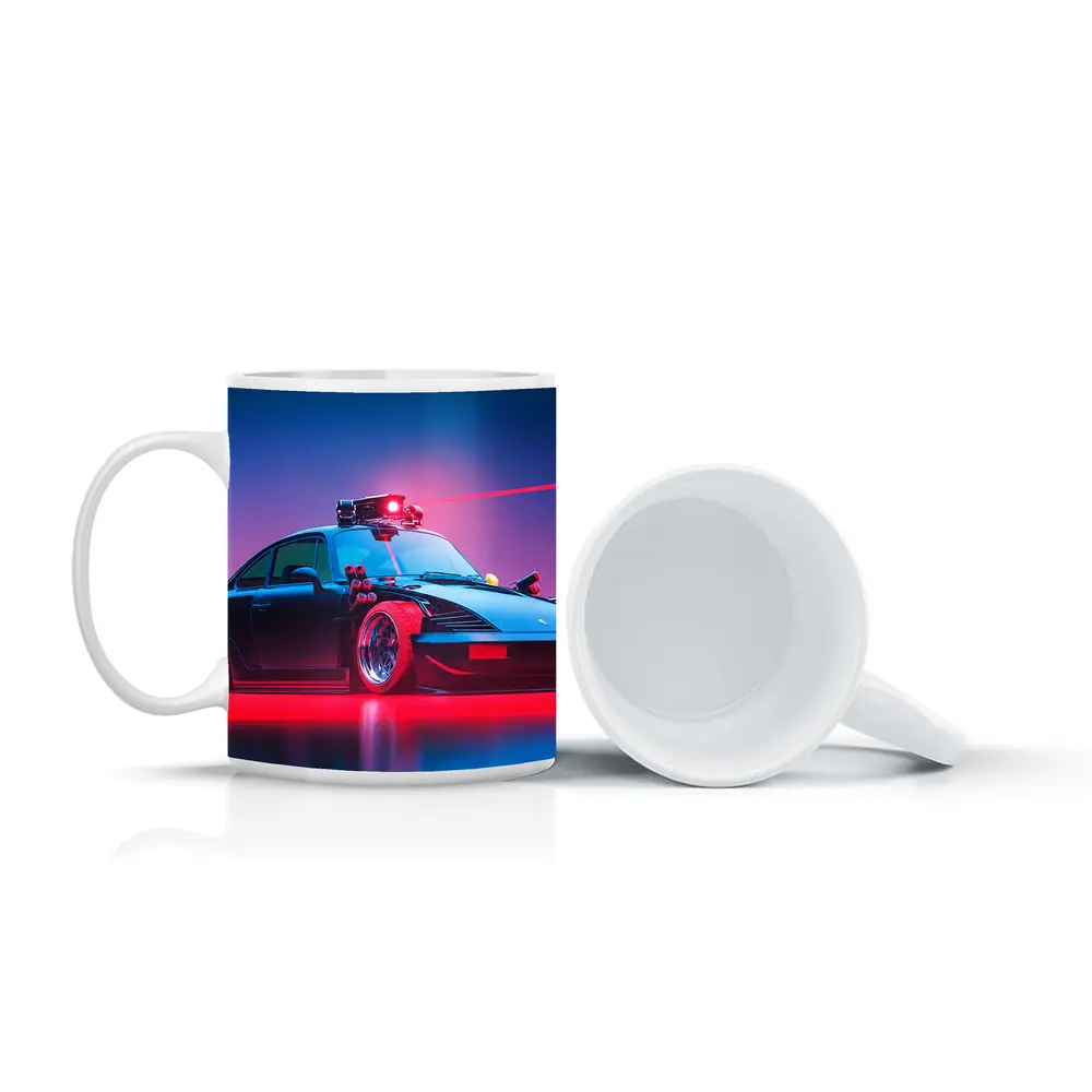 Porsche 911 Black Neon Cyberpunk Laser Art – Mugs