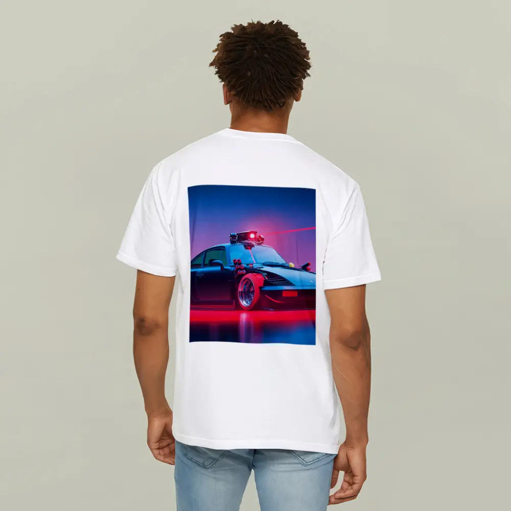 Porsche 911 Black Neon Cyberpunk Laser Art – T-Shirts