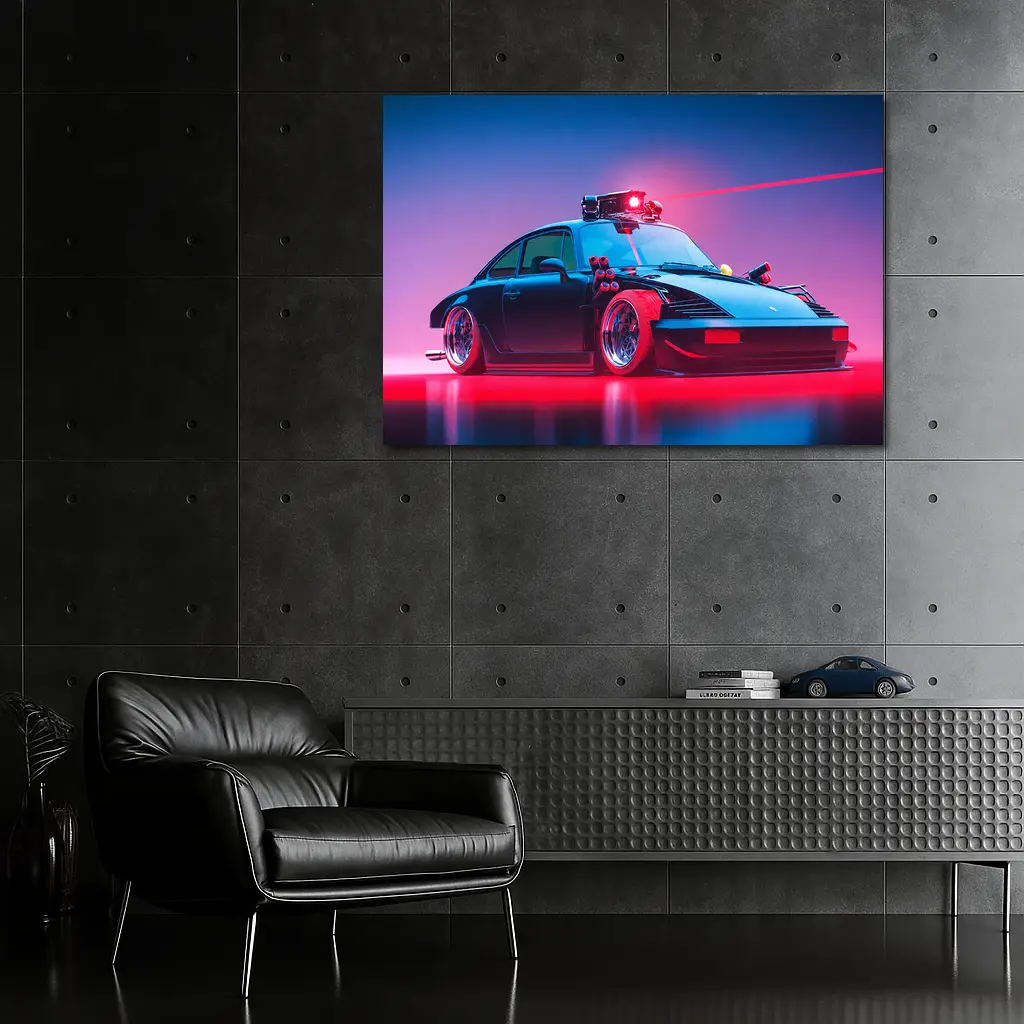 Porsche 911 Black Neon Cyberpunk Laser Art – Wall Art