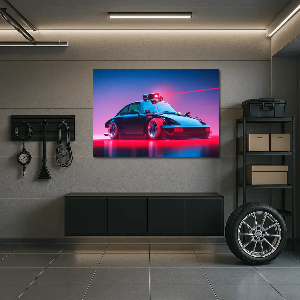 Porsche 911 Black Neon Cyberpunk Laser Art – Wall Art
