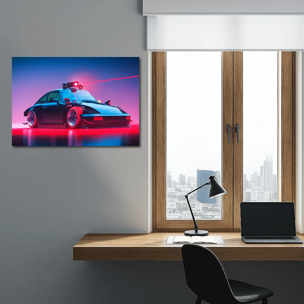 Porsche 911 Black Neon Cyberpunk Laser Art – Wall Art