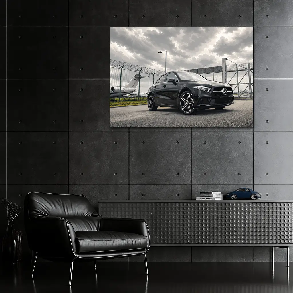 Mercedes A Class Black Airport Tarmac Scene – Wall Art