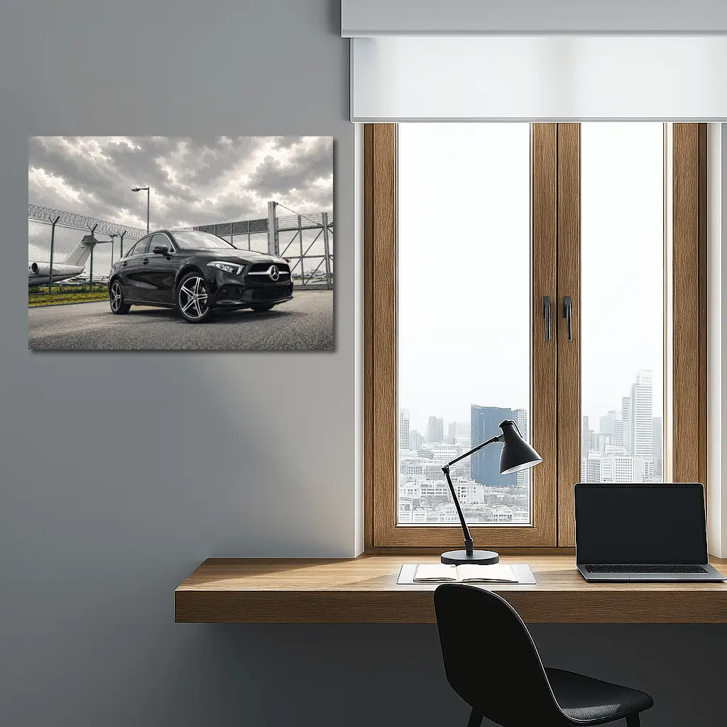 Mercedes A Class Black Airport Tarmac Scene – Wall Art