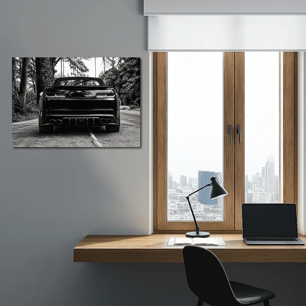 Chevrolet Camaro Black and White Road Shot – Wall Art