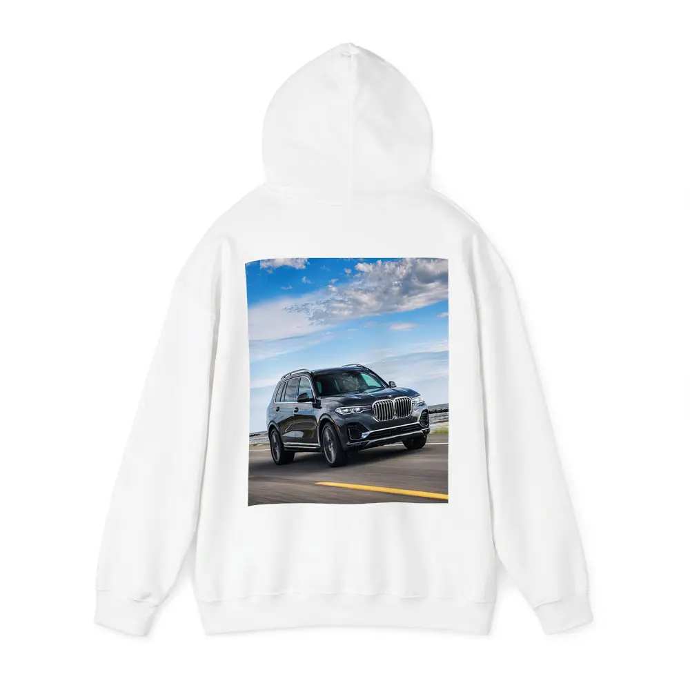 BMW X7 SUV Driving on Open Road – Hoodies