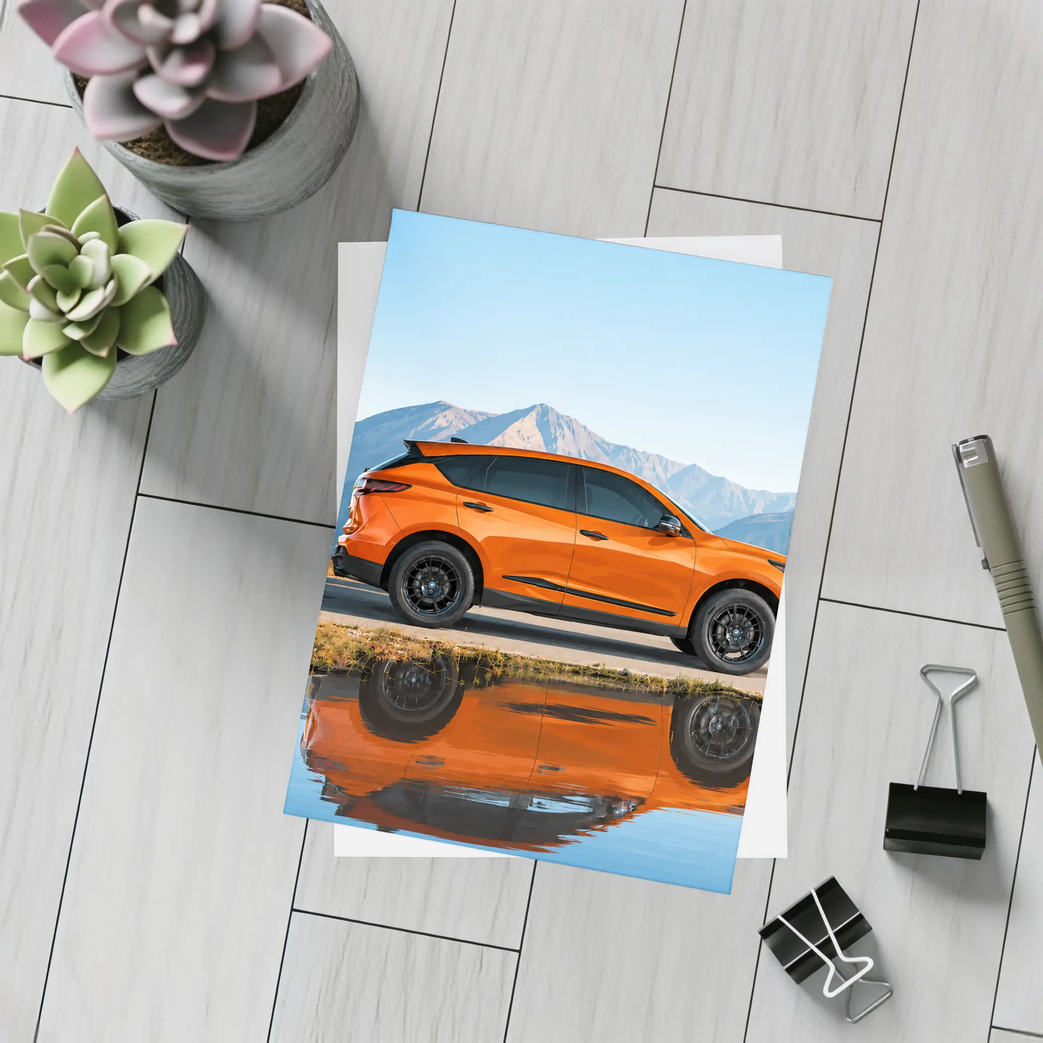 Acura RDX Orange SUV Mountain Reflection – Postcards