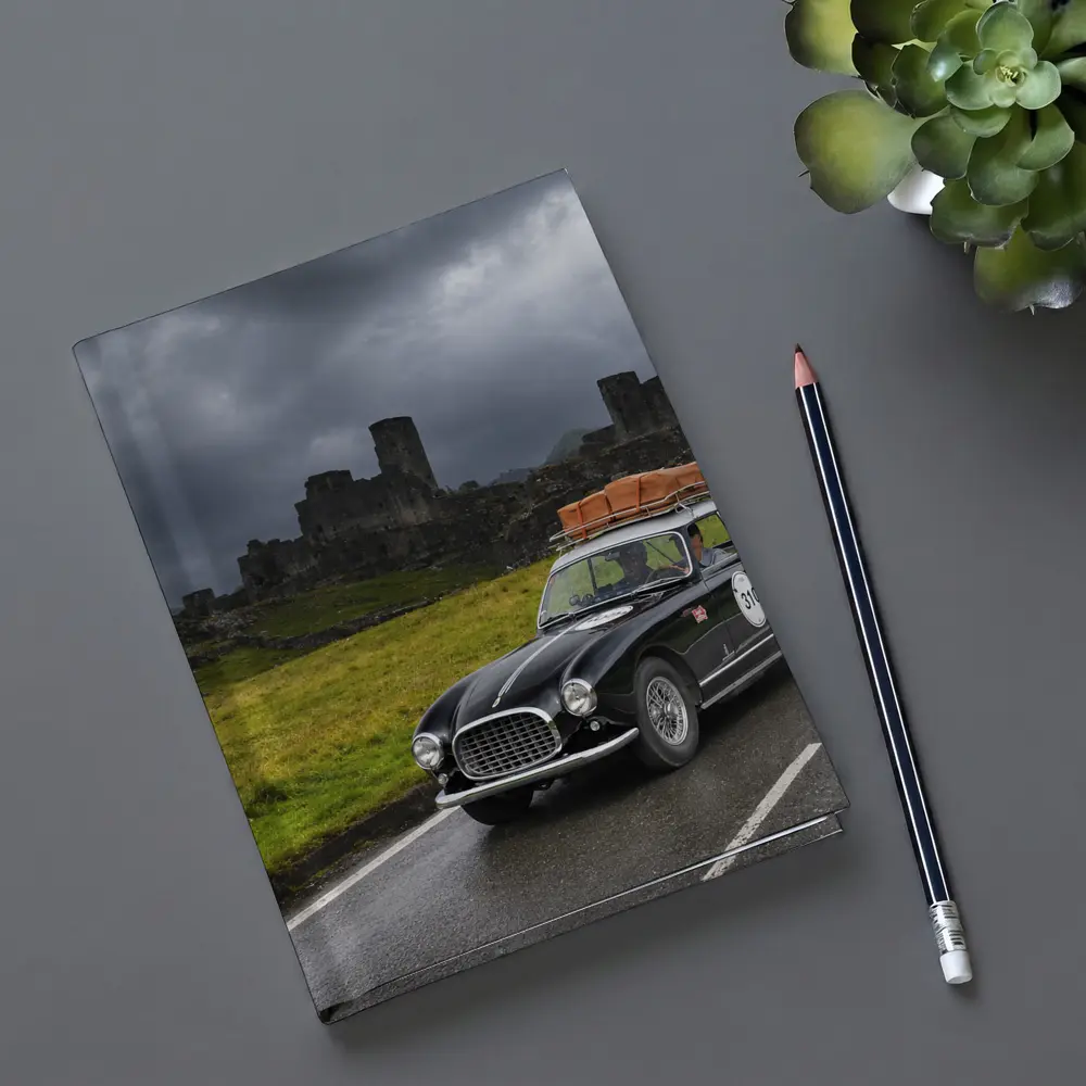 Classic Ferrari Coupe Rainy Castle Ruins – Notebooks