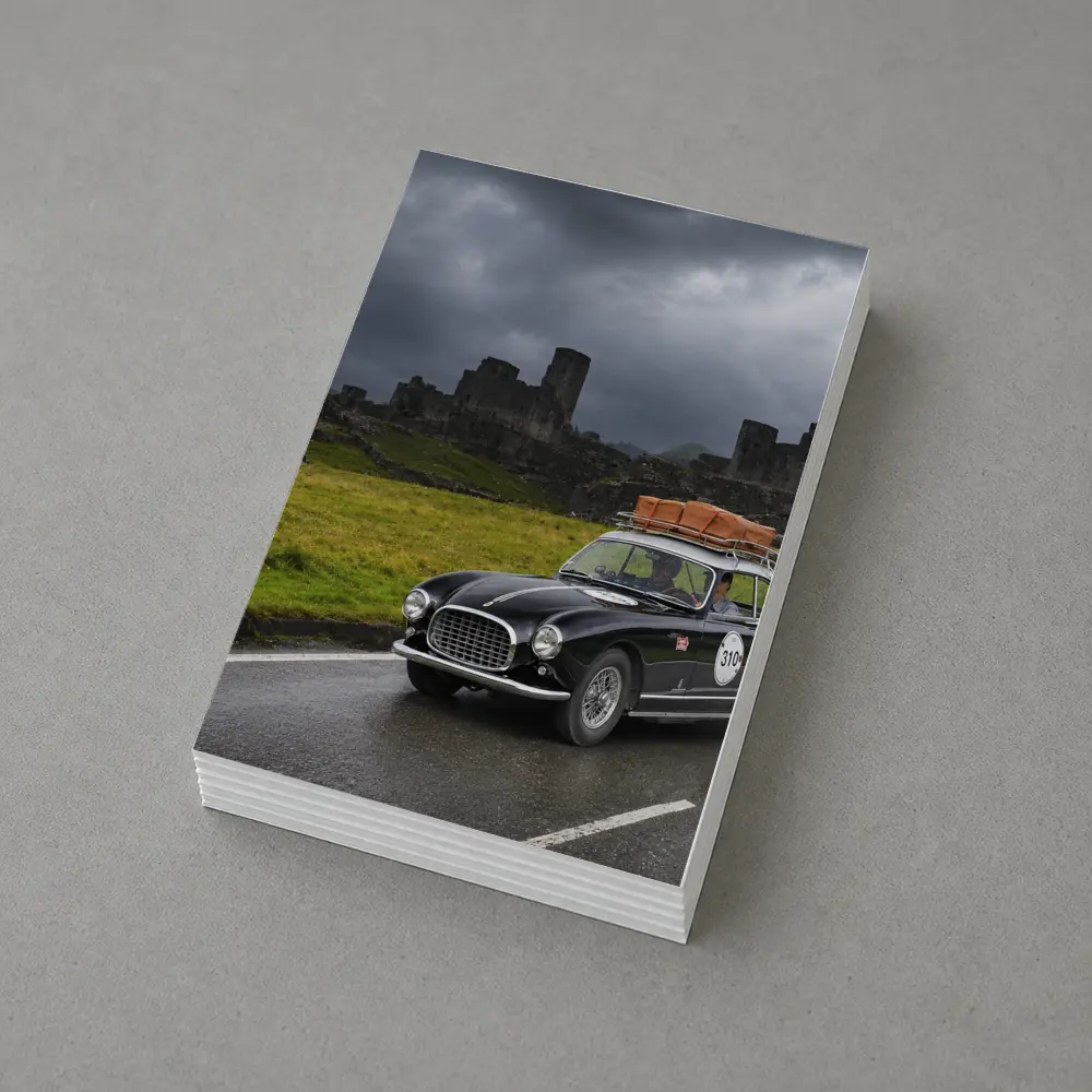 Classic Ferrari Coupe Rainy Castle Ruins – Postcards