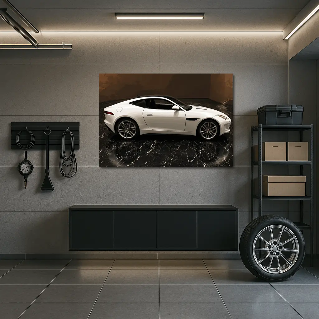 Jaguar F-Type White Coupe Dark Studio – Wall Art