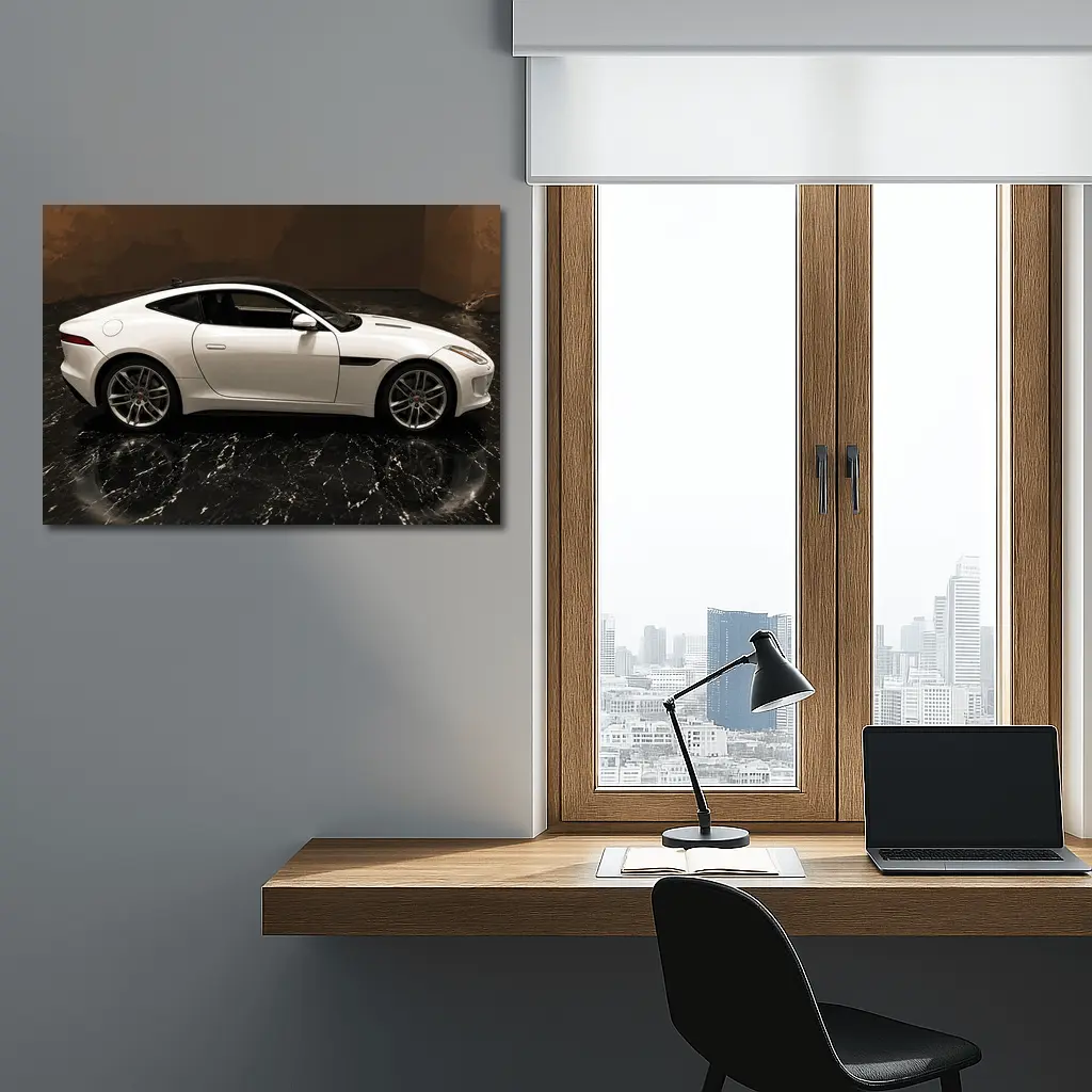 Jaguar F-Type White Coupe Dark Studio – Wall Art