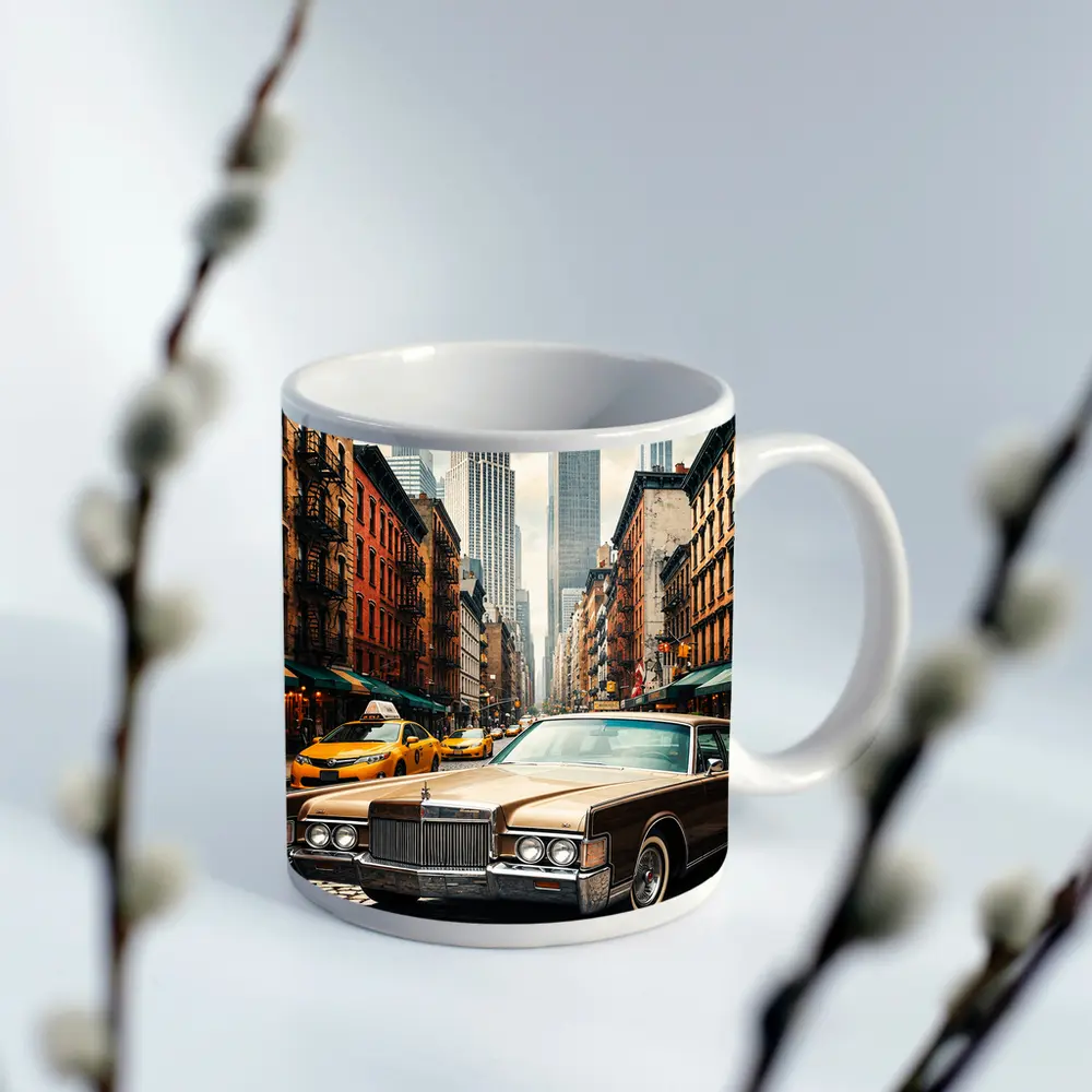 Lincoln Continental Classic Car New York Street – Mugs