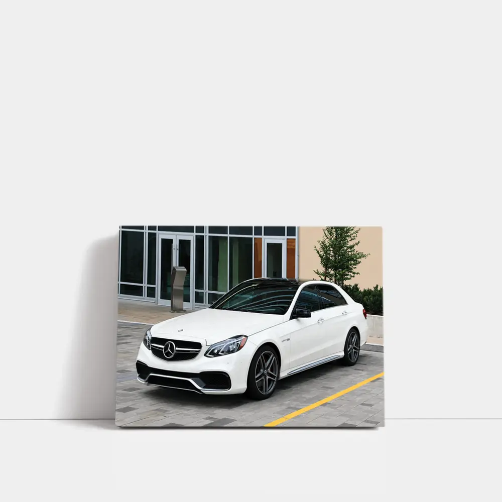 Mercedes-AMG E-Class White Sedan Parked – Wall Art
