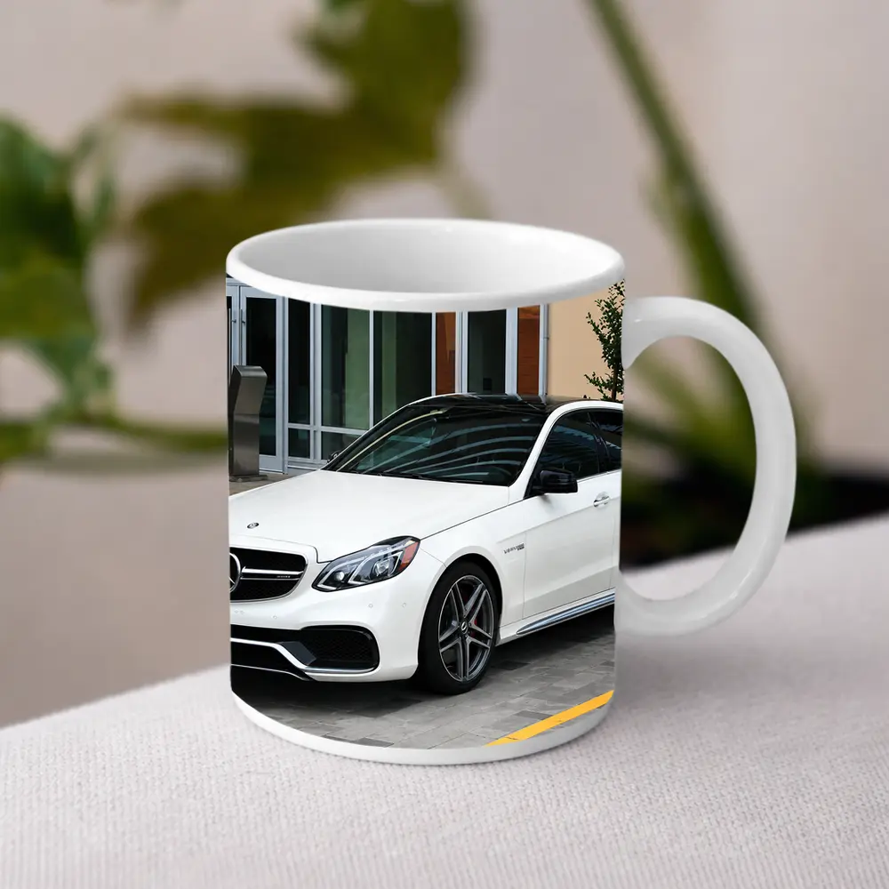Mercedes AMG E Class White Sedan Parked – Mugs