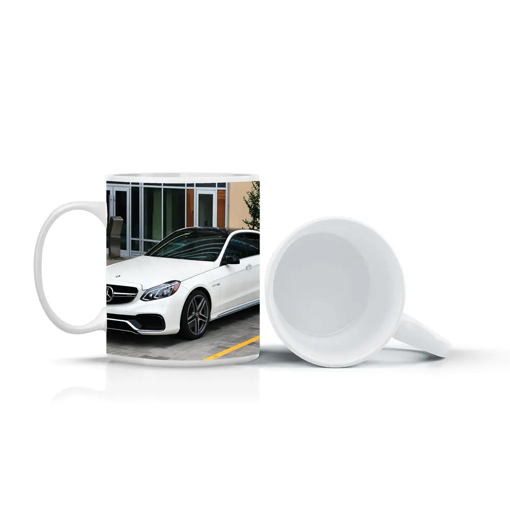 Mercedes AMG E Class White Sedan Parked – Mugs
