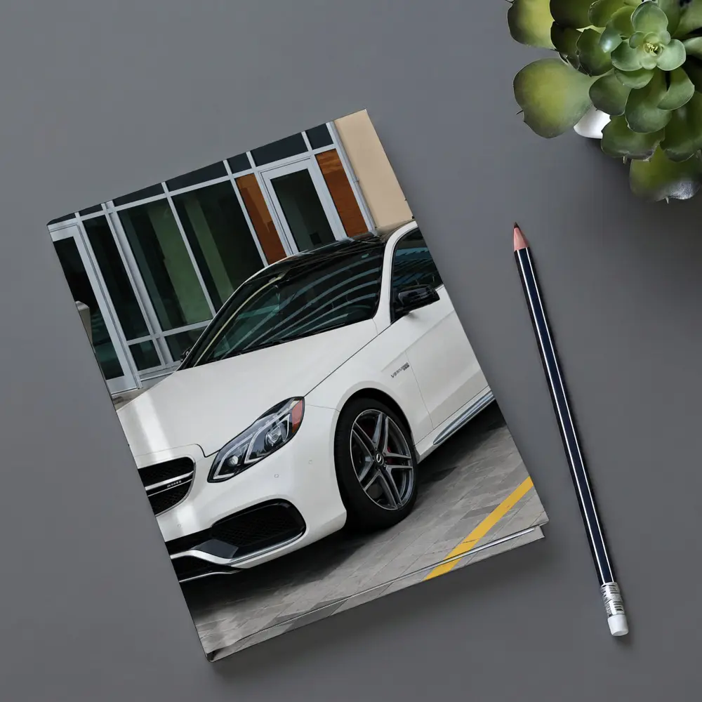 Mercedes AMG E Class White Sedan Parked – Notebooks