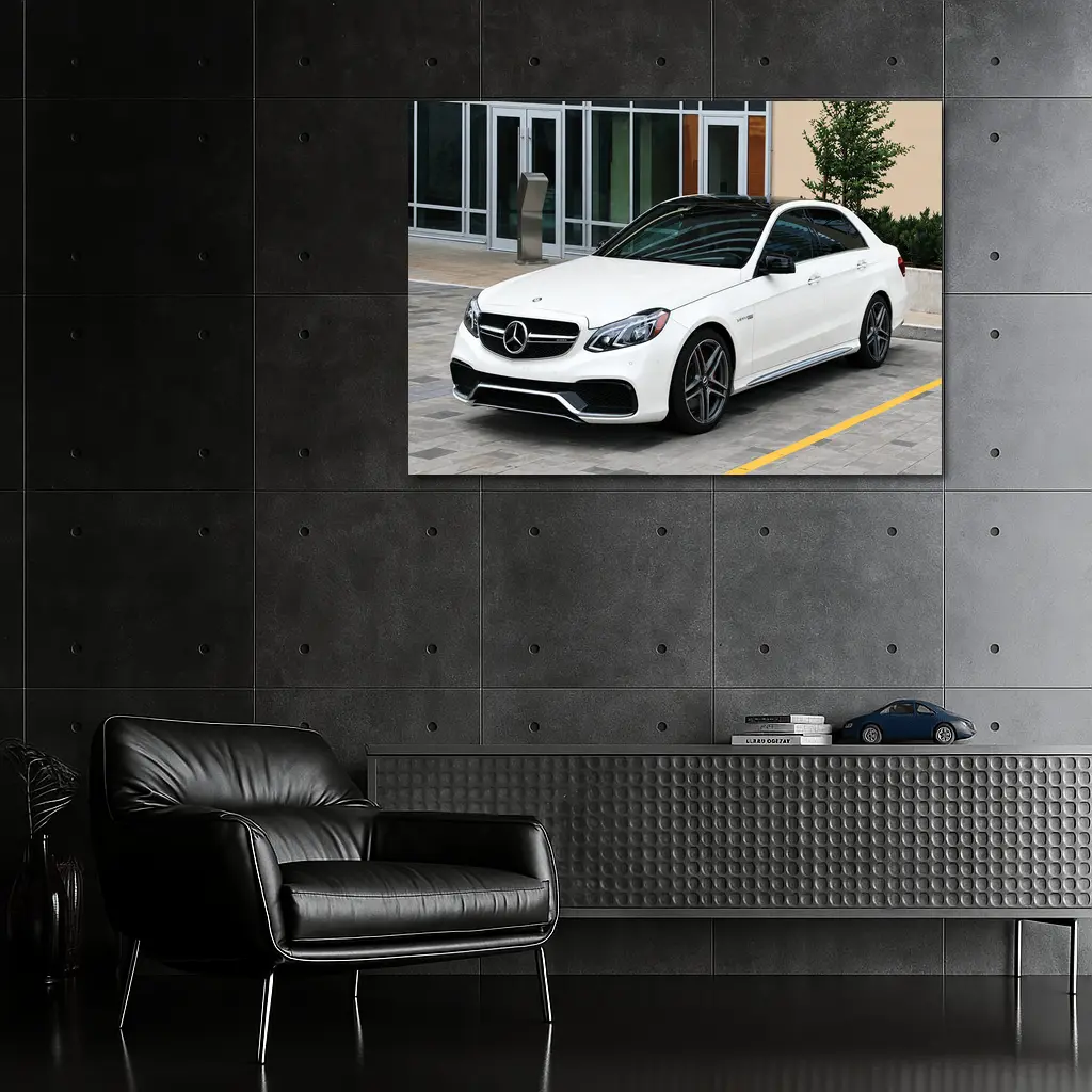 Mercedes-AMG E-Class White Sedan Parked – Wall Art