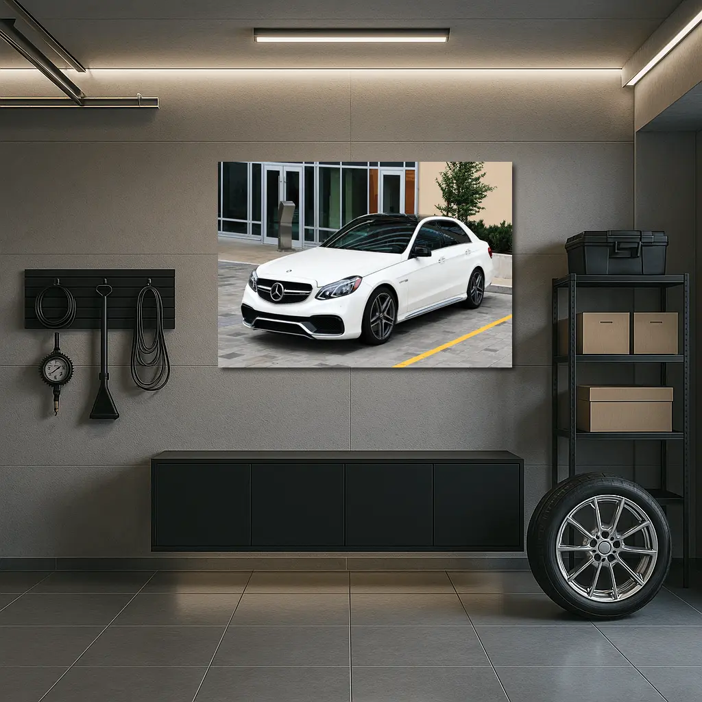 Mercedes-AMG E-Class White Sedan Parked – Wall Art