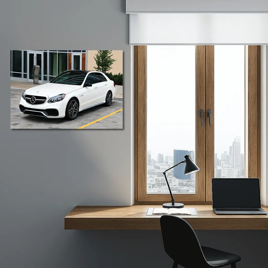 Mercedes-AMG E-Class White Sedan Parked – Wall Art