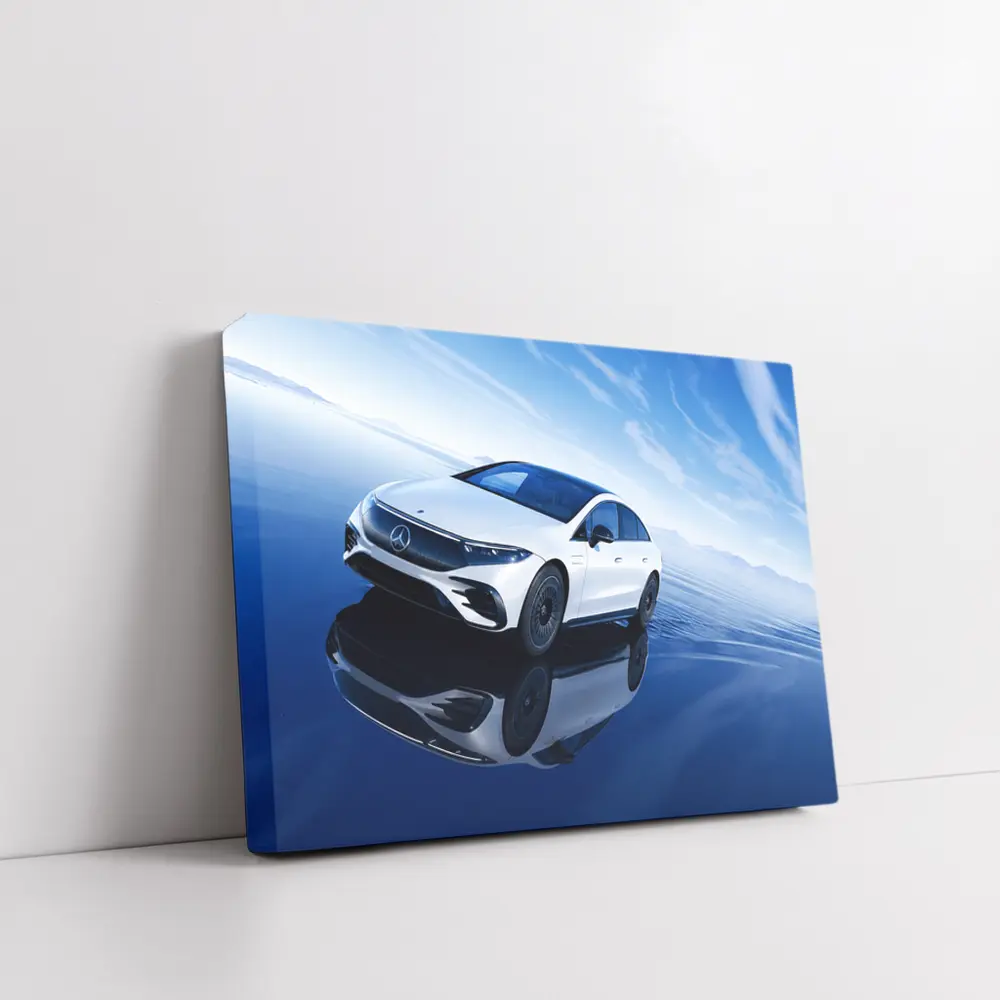 Mercedes EQS White Electric Sedan Blue Sky – Wall Art