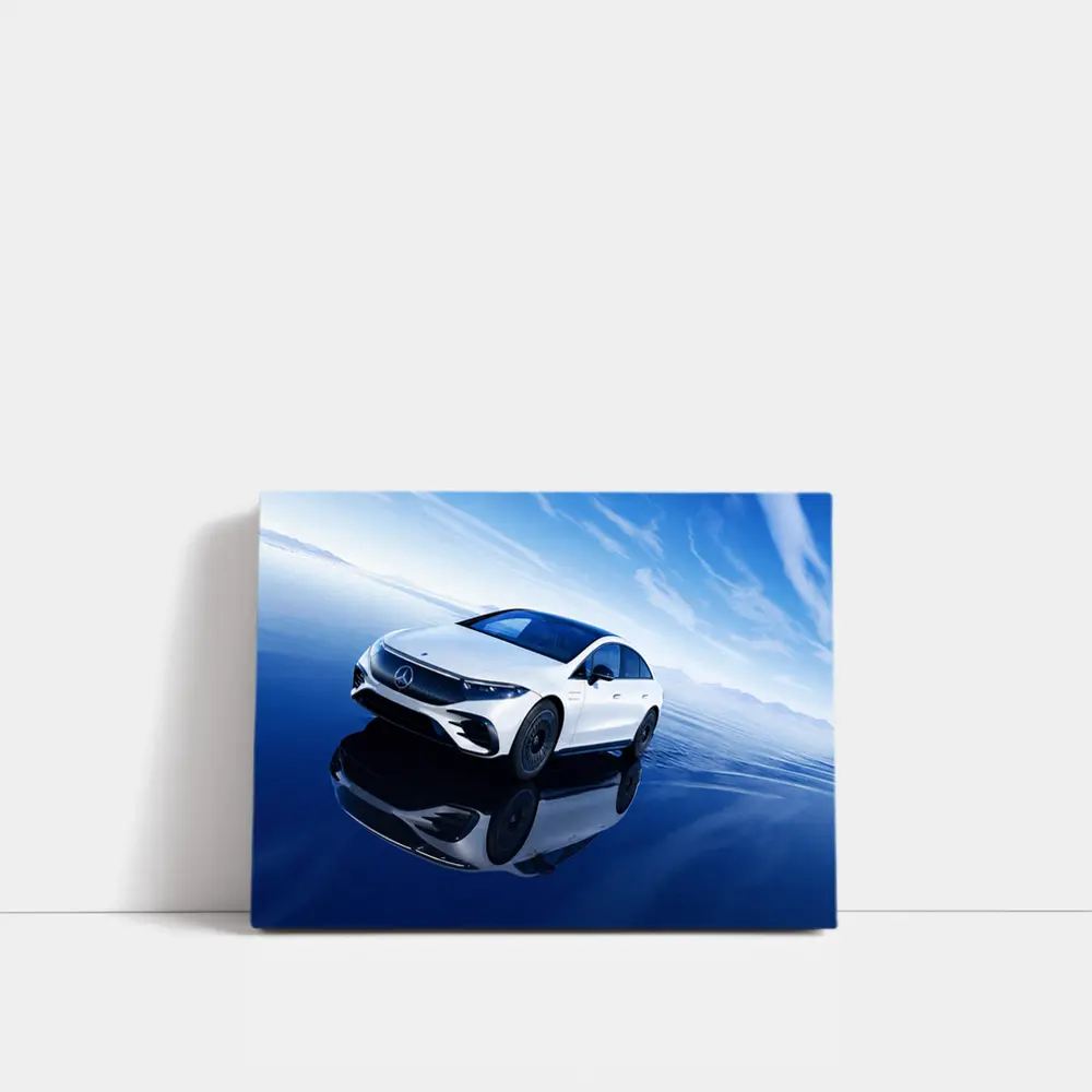 Mercedes EQS White Electric Sedan Blue Sky – Wall Art