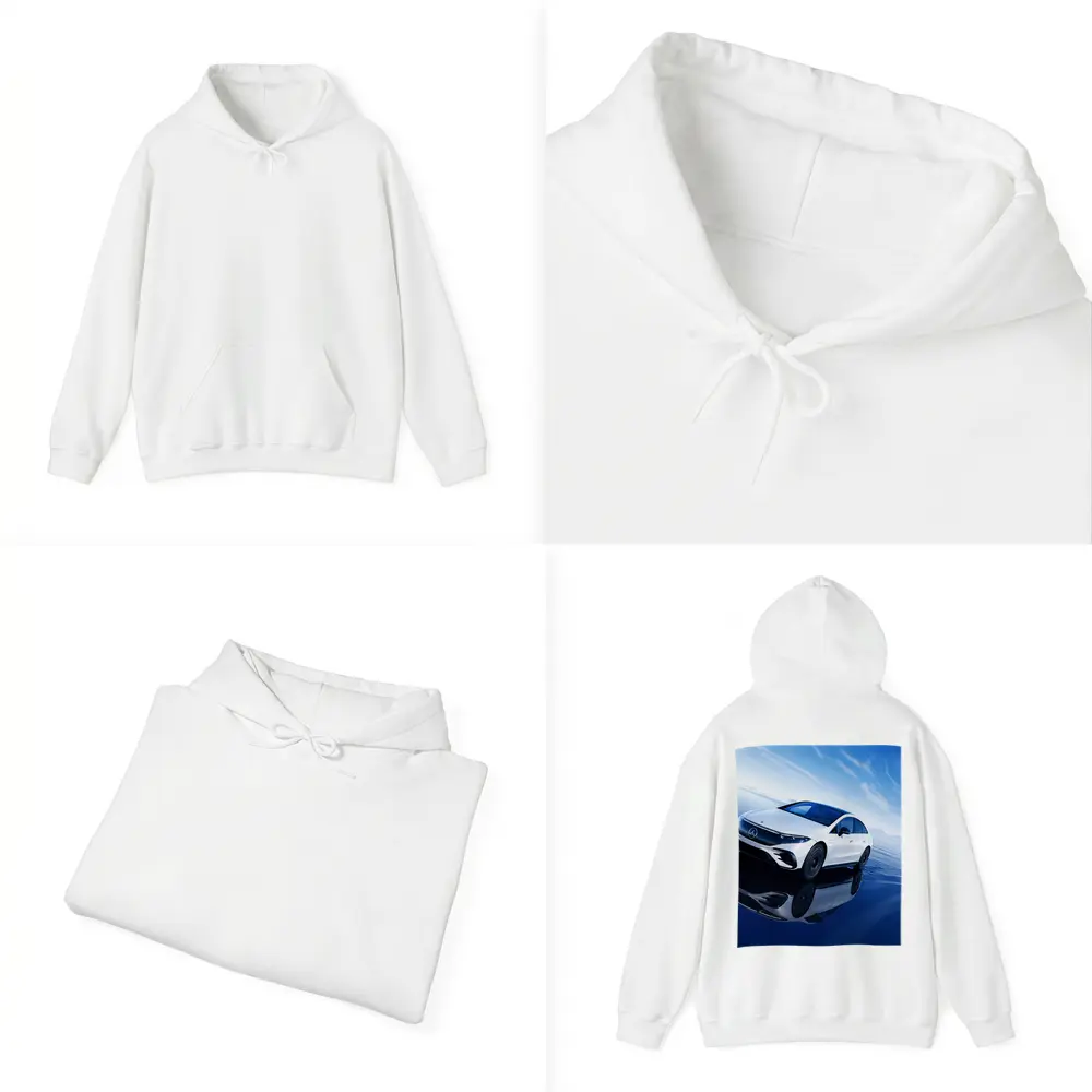 Mercedes EQS White Electric Sedan Blue Sky – Hoodies