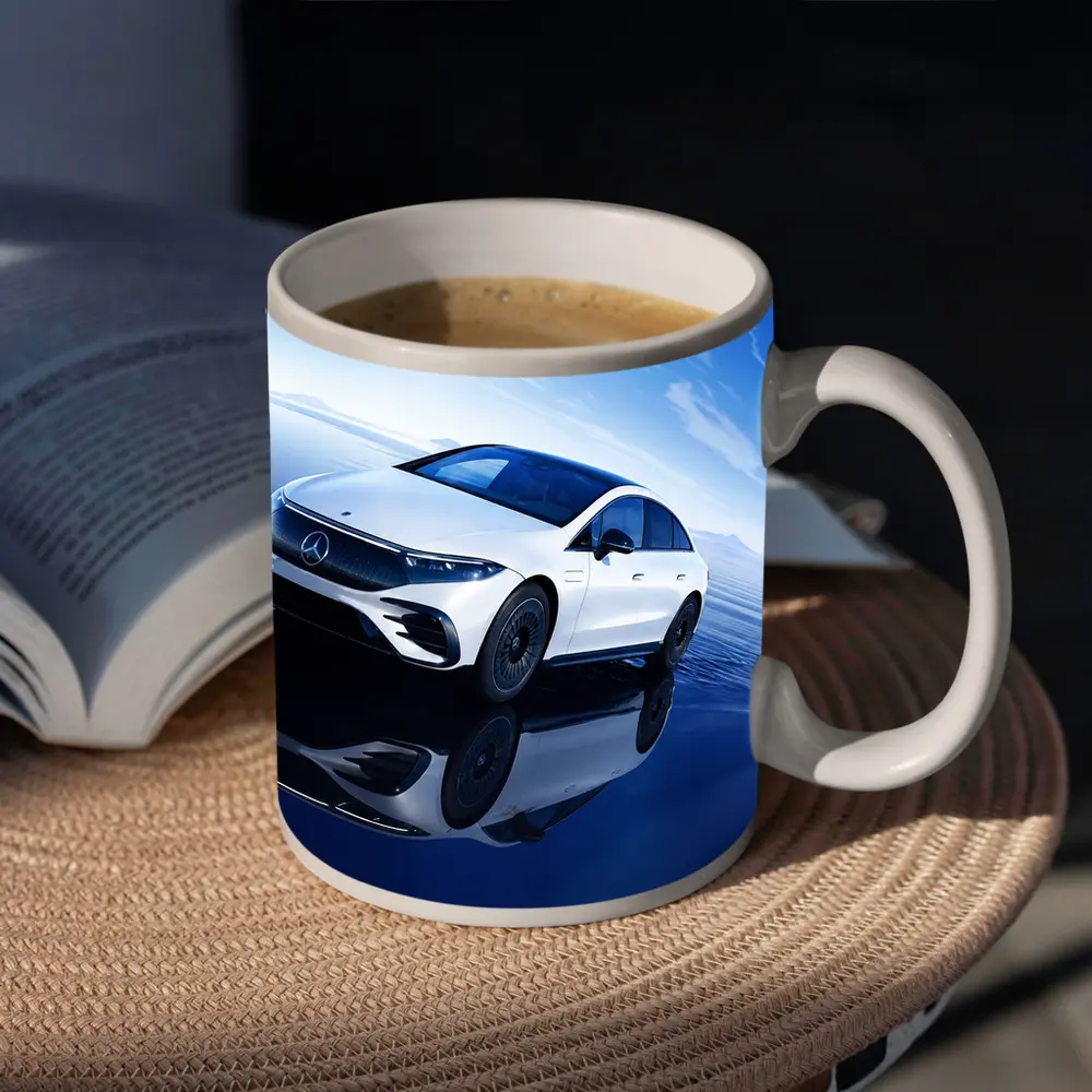 Mercedes EQS White Electric Sedan Blue Sky – Mugs