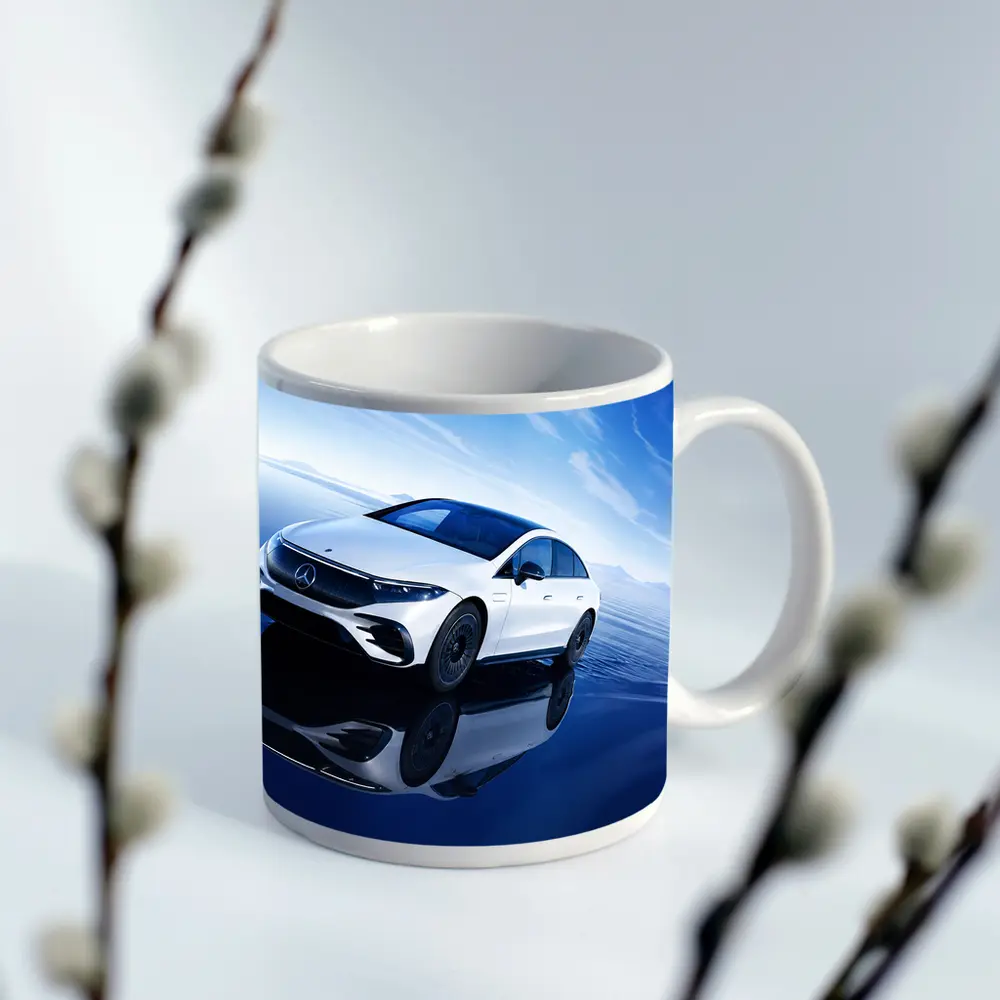 Mercedes EQS White Electric Sedan Blue Sky – Mugs